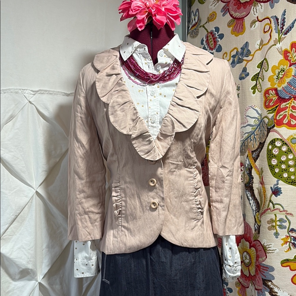 CAbi Blush Blazer with Ruffled Details